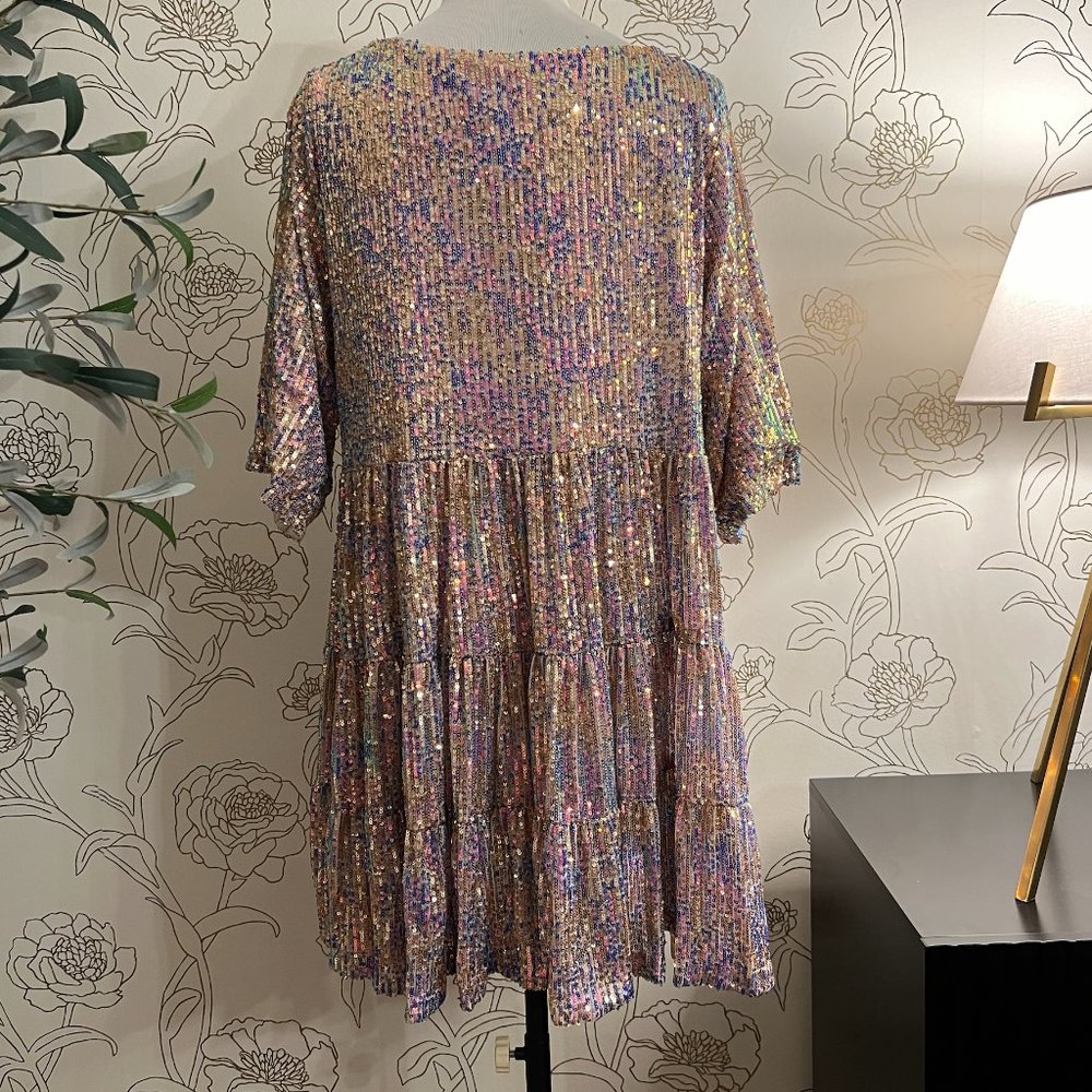 Sequin Babydoll Mini Dress Cocktail Party New L LARGE - Picture 3 of 4